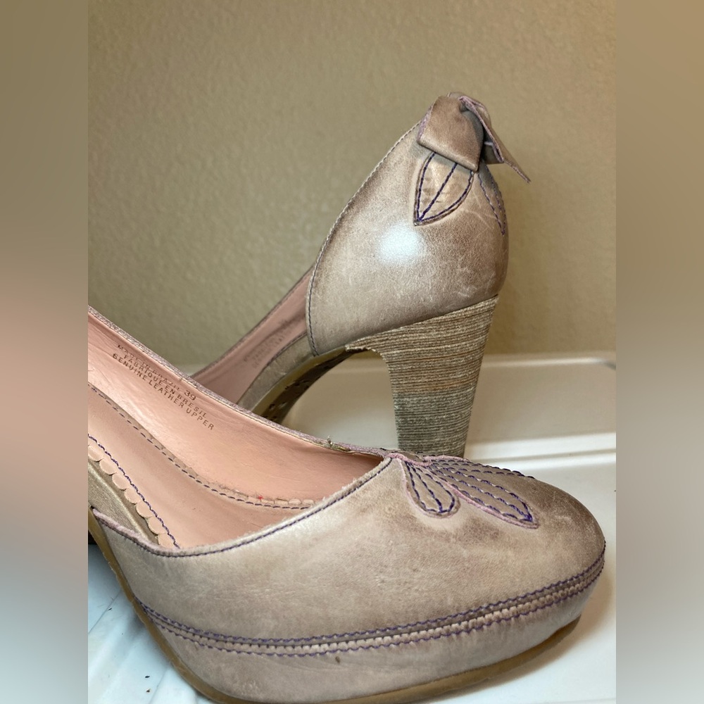 Miss Albright Taupe Leather Embroidered Platform Pumps - Picture 7 of 10